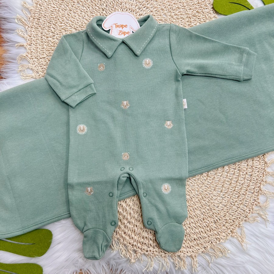 Saída de Maternidade Tricotil (Tricot 100% Algodão) - Verde Mini Safari